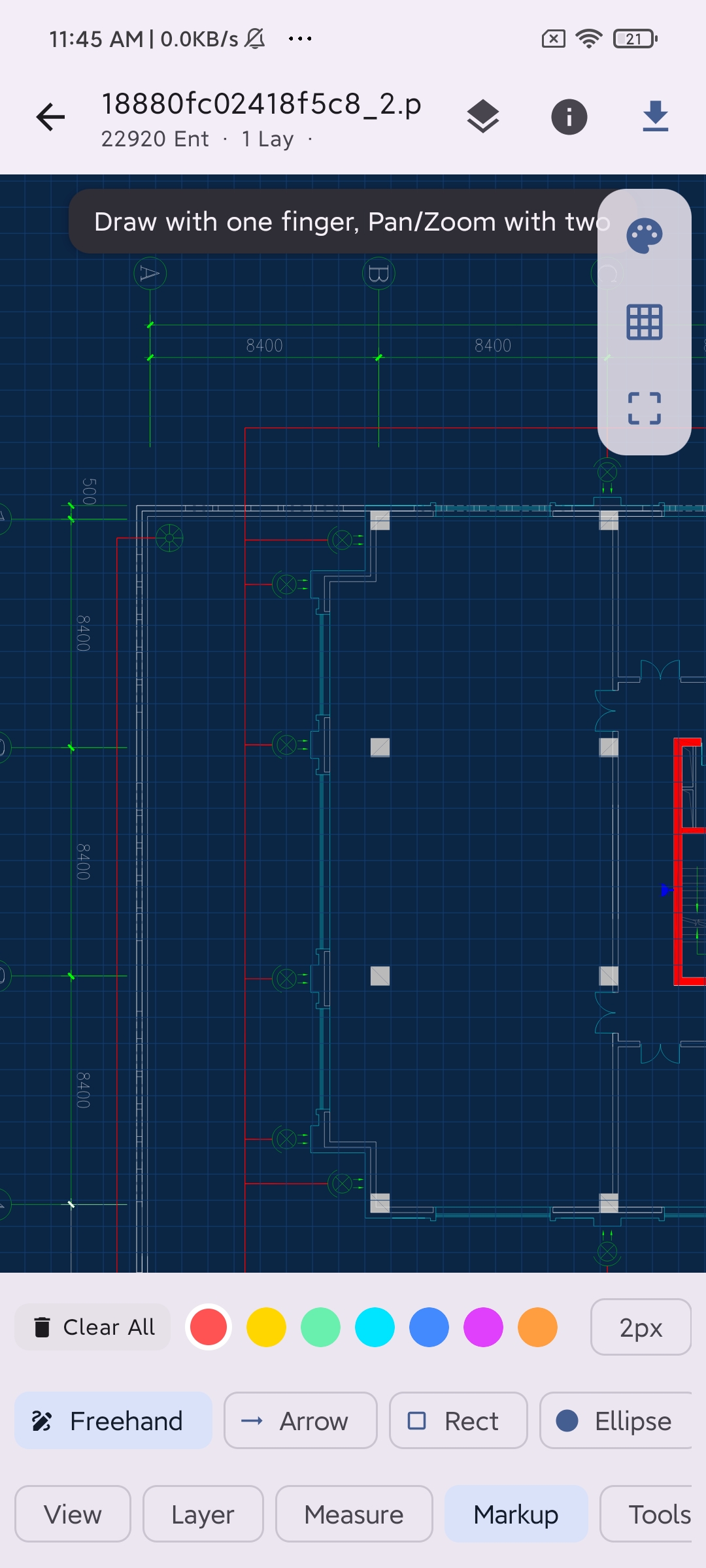 Select markup tools, colors and line width