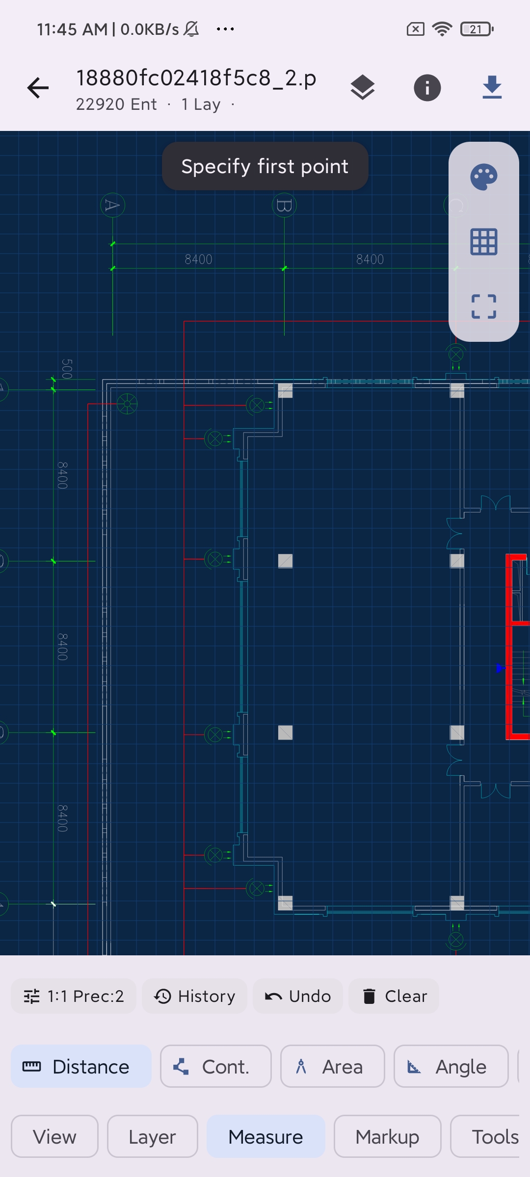 Choose distance, continuous, area or angle measurement